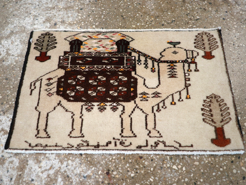 Vintage Persian Pictorial Baluch Rug (Pair: 1 of 2), No.27124 - Staging