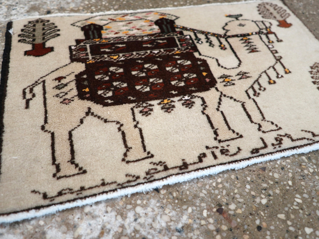 Vintage Persian Pictorial Baluch Rug (Pair: 1 of 2), No.27124 - Staging