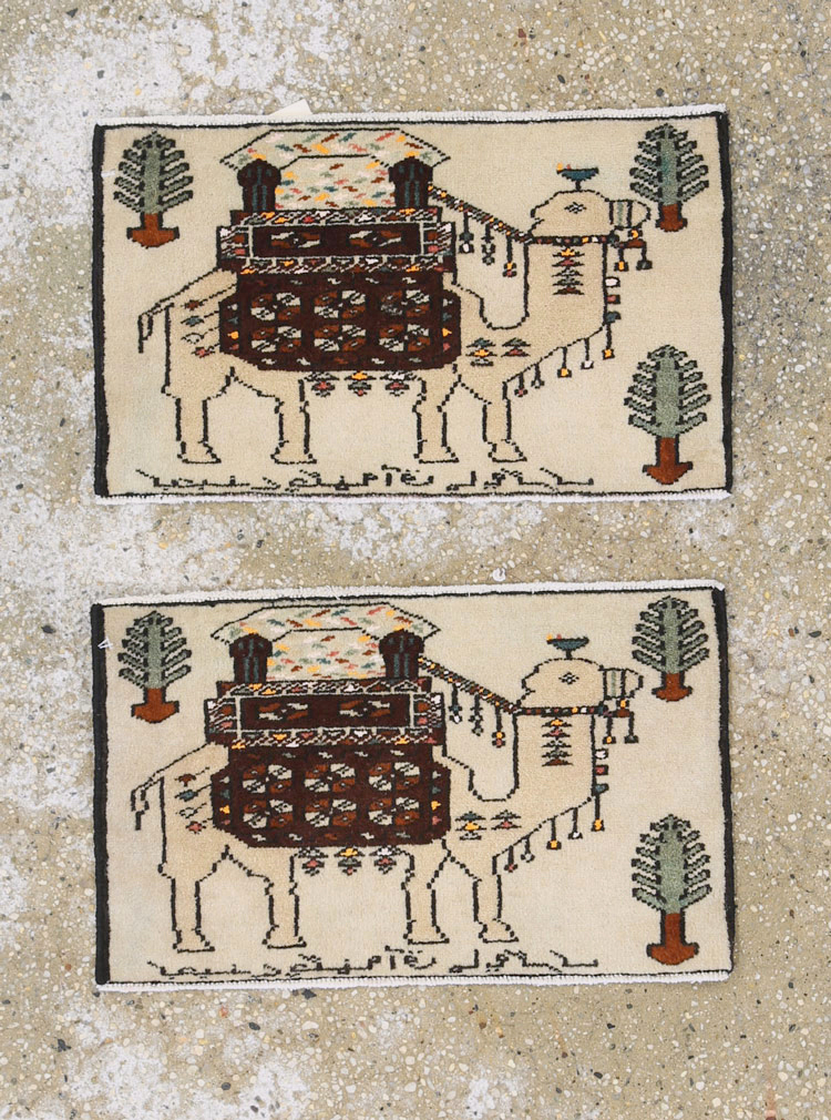 Vintage Persian Pictorial Baluch Rug (Pair: 1 of 2), No.27124 - Staging