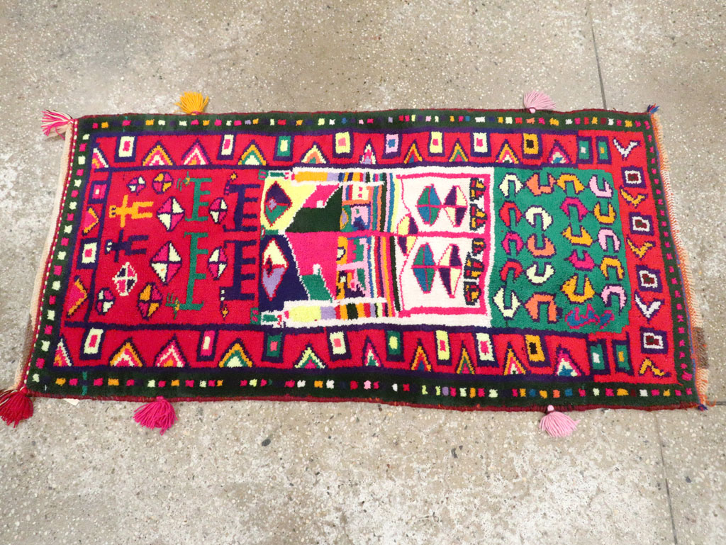 Vintage Persian Kurd Boho Chic Throw Rug, No.27129 - Staging