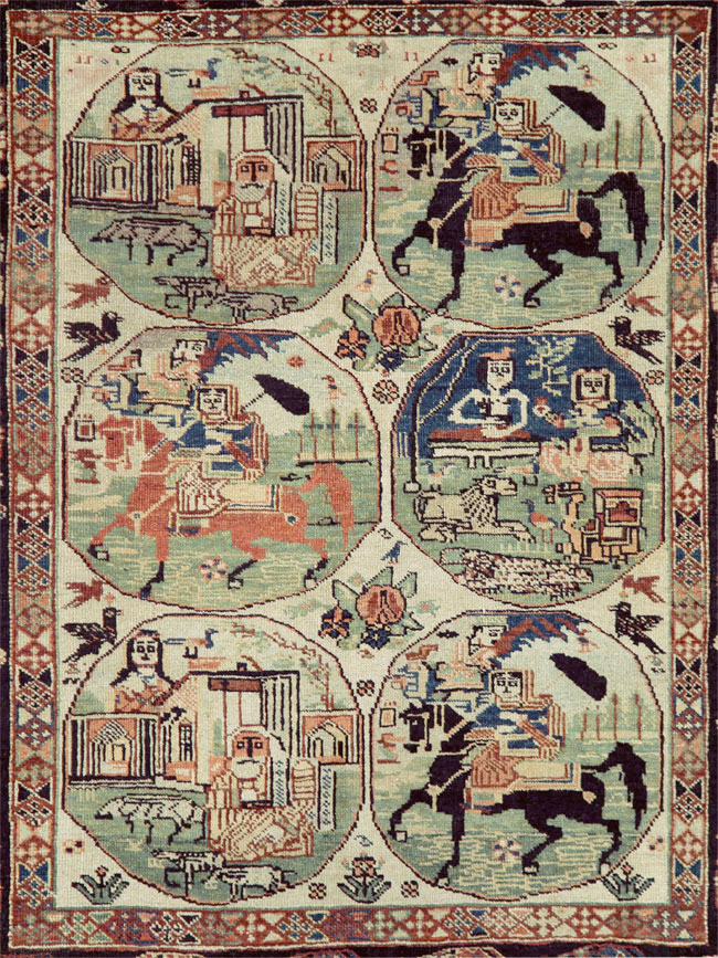 Antique Persian Pictorial Shiraz Carpet, No.27143 - Staging