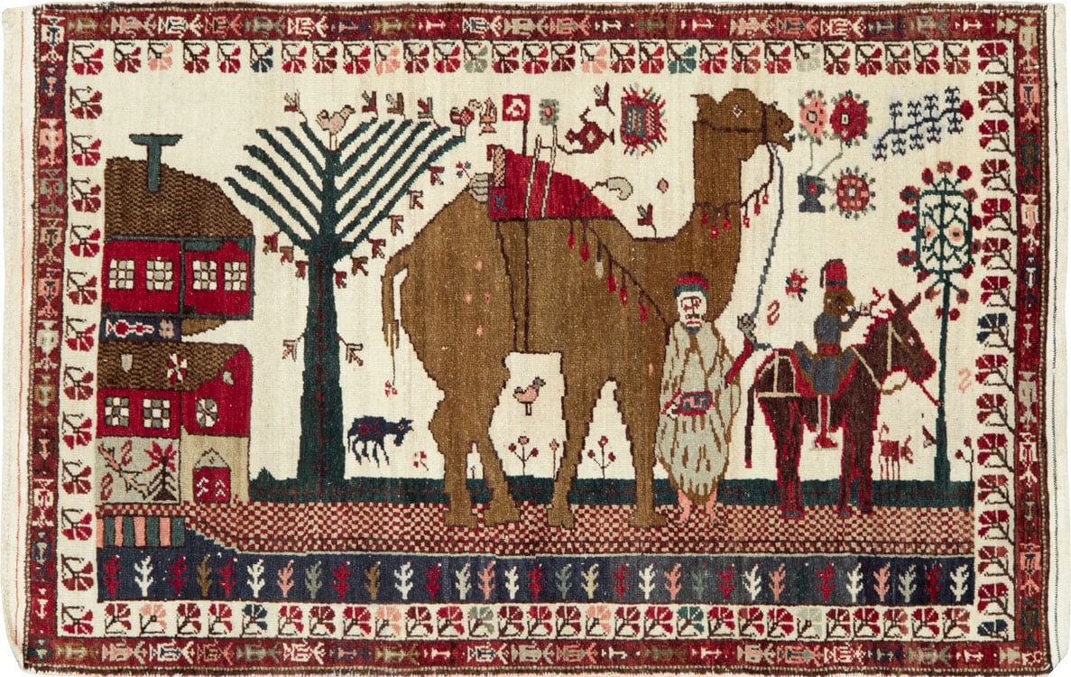 Vintage Anatolian Pictorial Rug, No.27250 - Staging