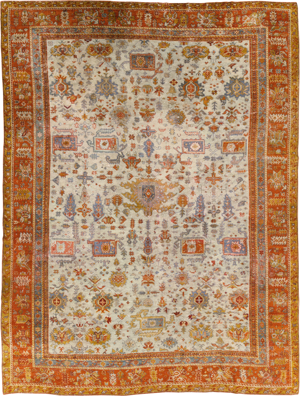 Antique Turkish Oushak Room Size Carpet, No.27254 - Staging