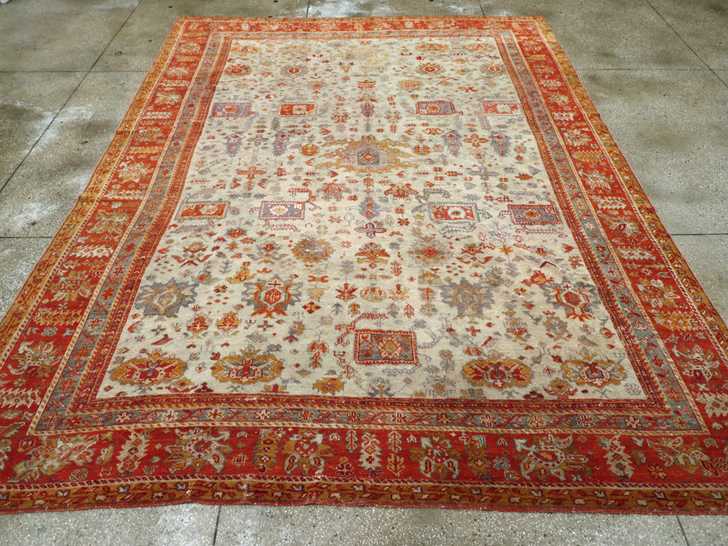 Antique Turkish Oushak Room Size Carpet, No.27254 - Staging