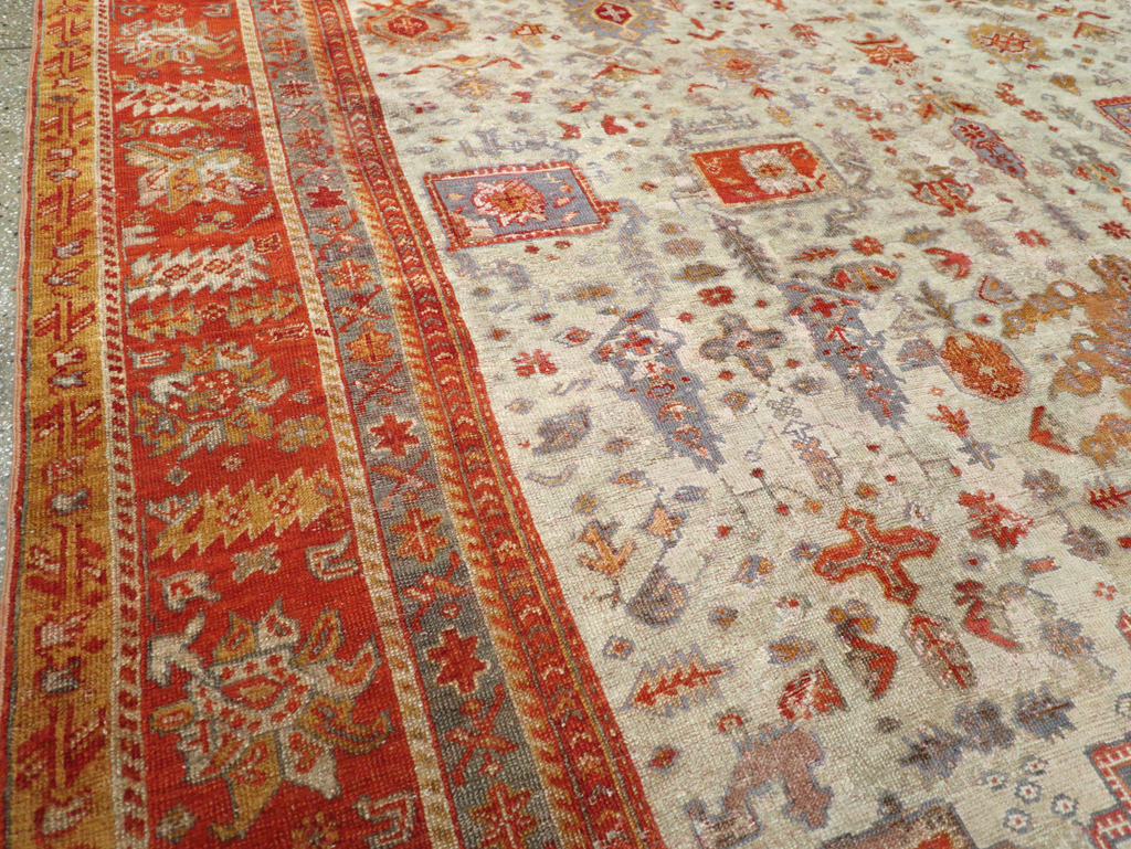 Antique Turkish Oushak Room Size Carpet, No.27254 - Staging