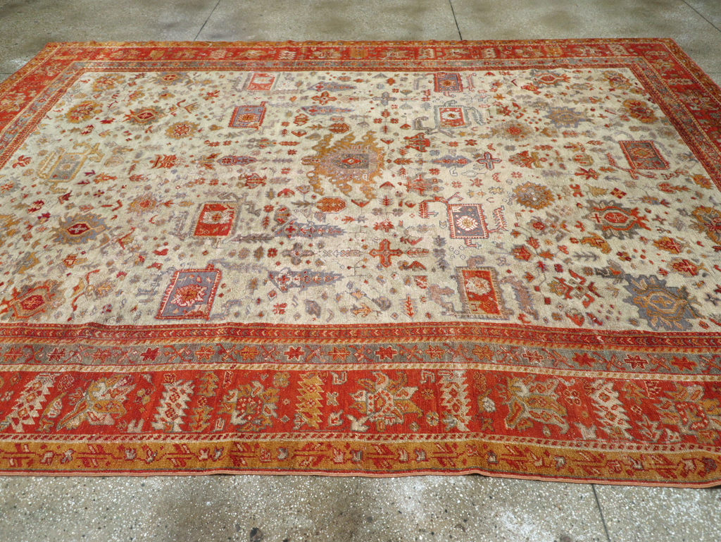 Antique Turkish Oushak Room Size Carpet, No.27254 - Staging