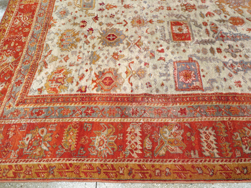 Antique Turkish Oushak Room Size Carpet, No.27254 - Staging
