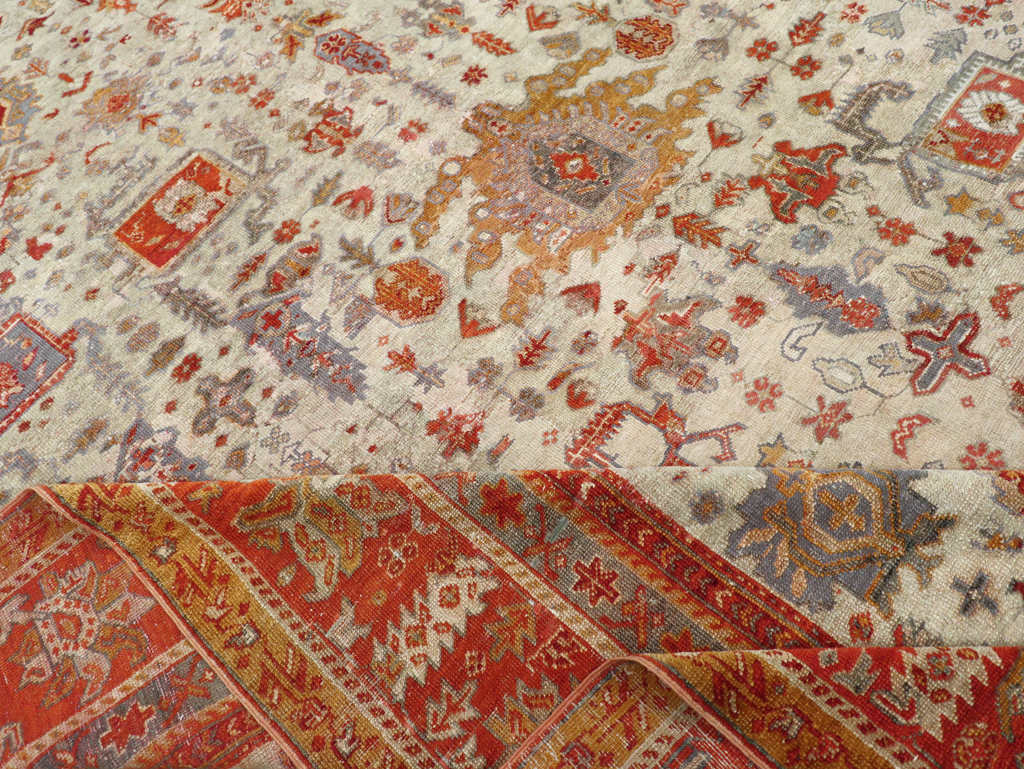 Antique Turkish Oushak Room Size Carpet, No.27254 - Staging