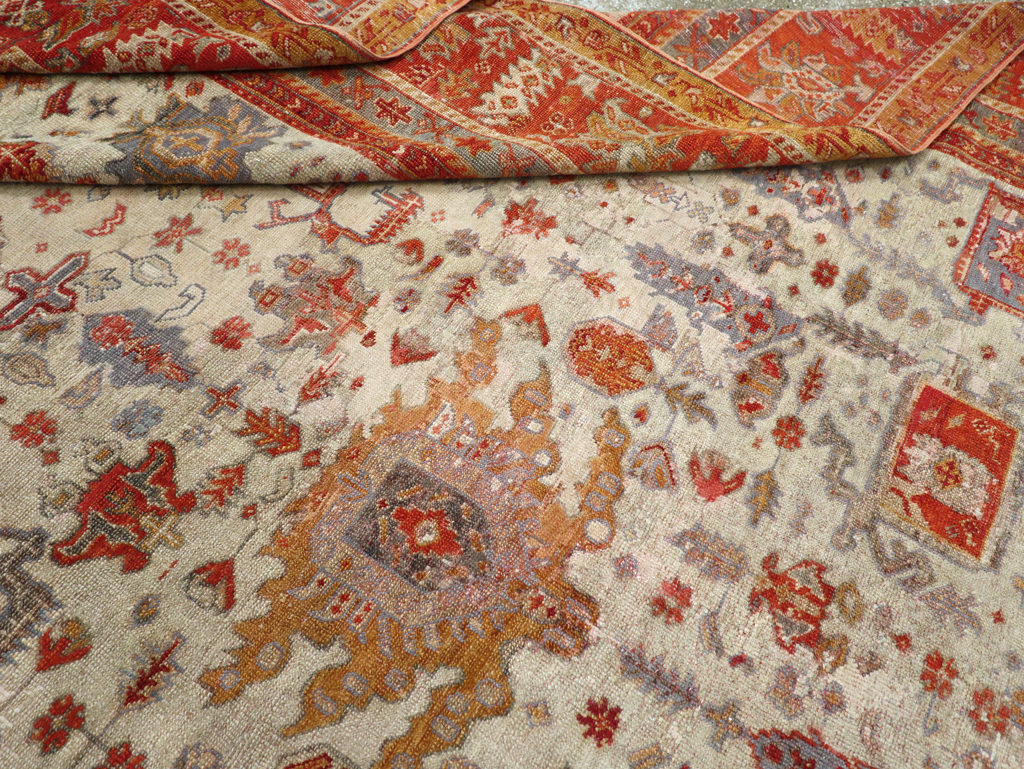 Antique Turkish Oushak Room Size Carpet, No.27254 - Staging