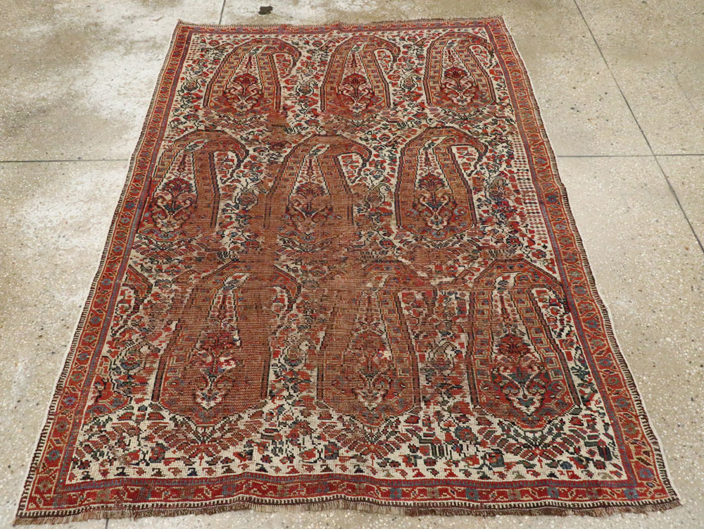 Distressed Antique Persian Afshar Accent Rug, No.27285 - Staging