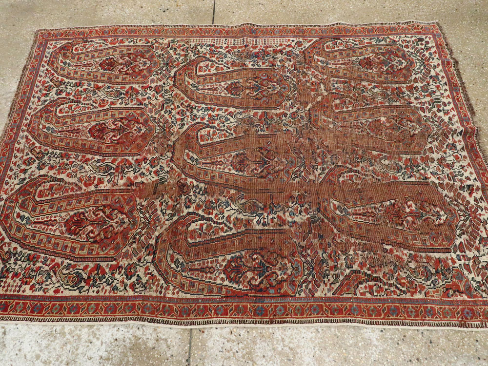 Distressed Antique Persian Afshar Accent Rug, No.27285 - Staging