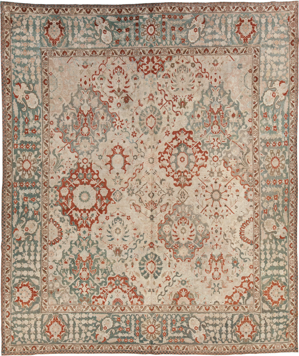 Vintage Persian Tabriz Room Size Carpet, No.27316 - Staging