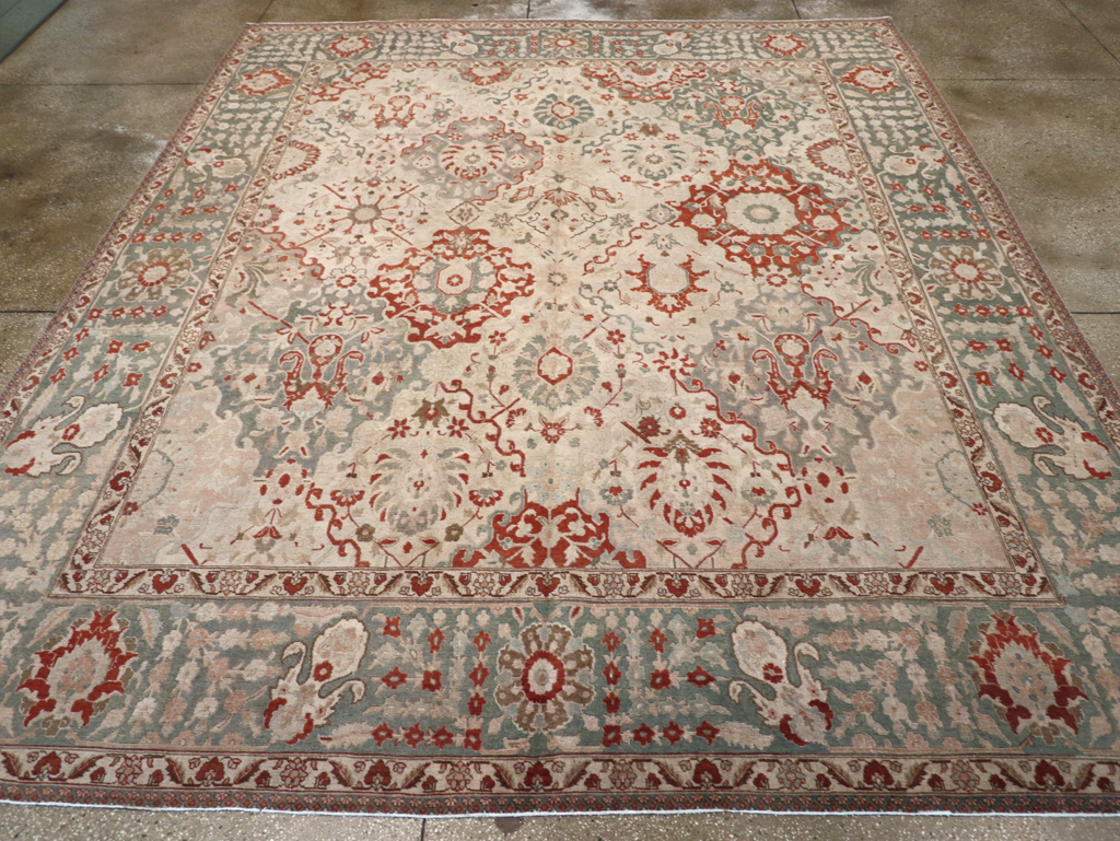 Vintage Persian Tabriz Room Size Carpet, No.27316 - Staging