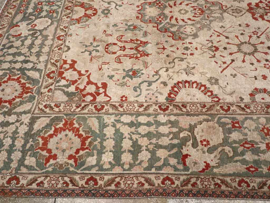 Vintage Persian Tabriz Room Size Carpet, No.27316 - Staging