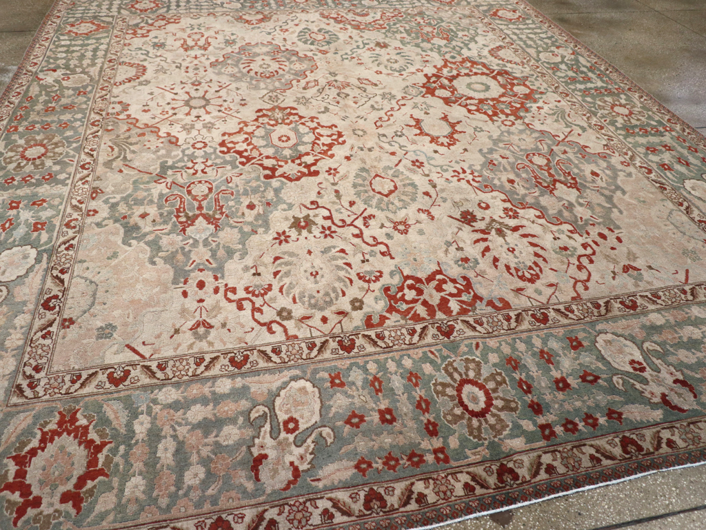 Vintage Persian Tabriz Room Size Carpet, No.27316 - Staging