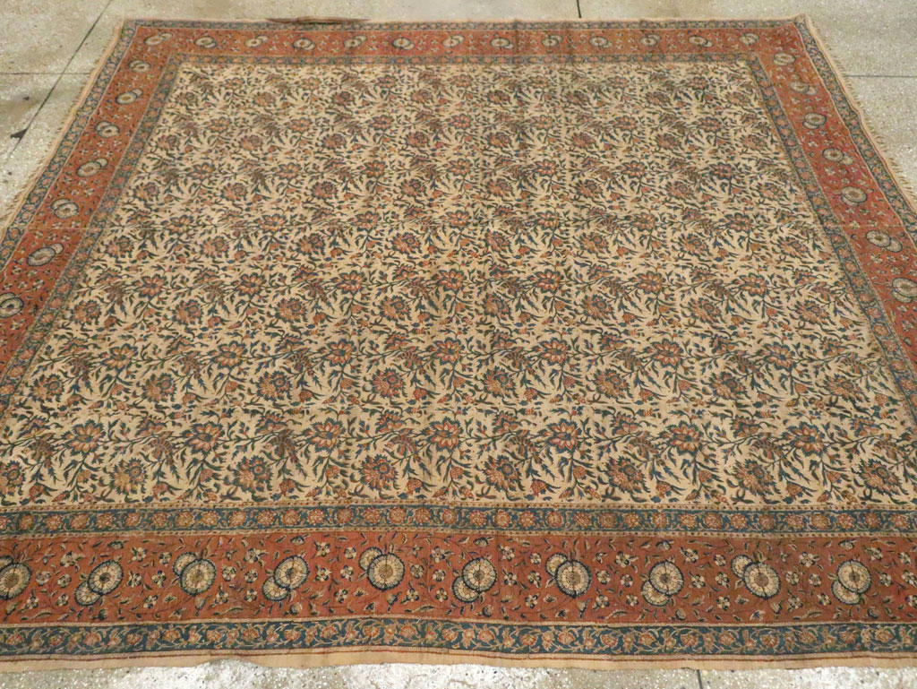 Vintage Persian Isfahan Ghalamkari Square Textile, No.27332 - Staging