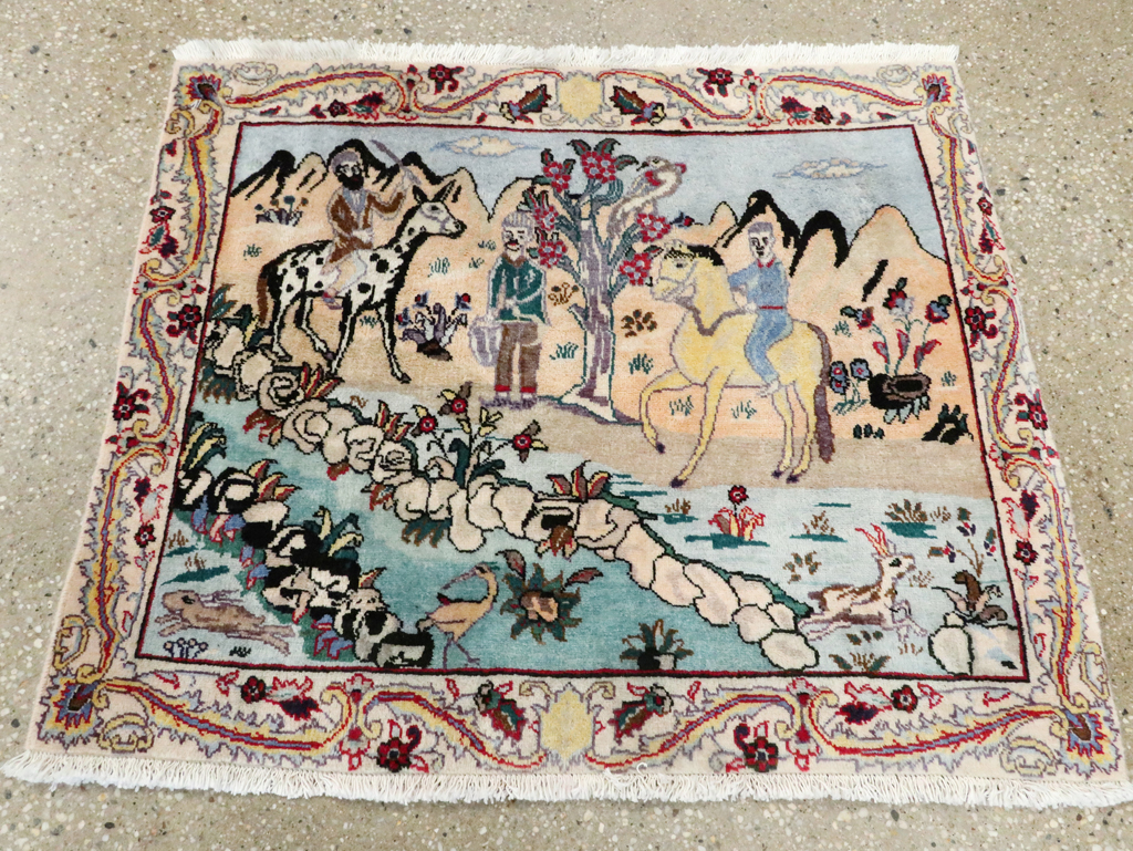 Vintage Persian Tabriz Pictorial Rug, No.27347 - Staging