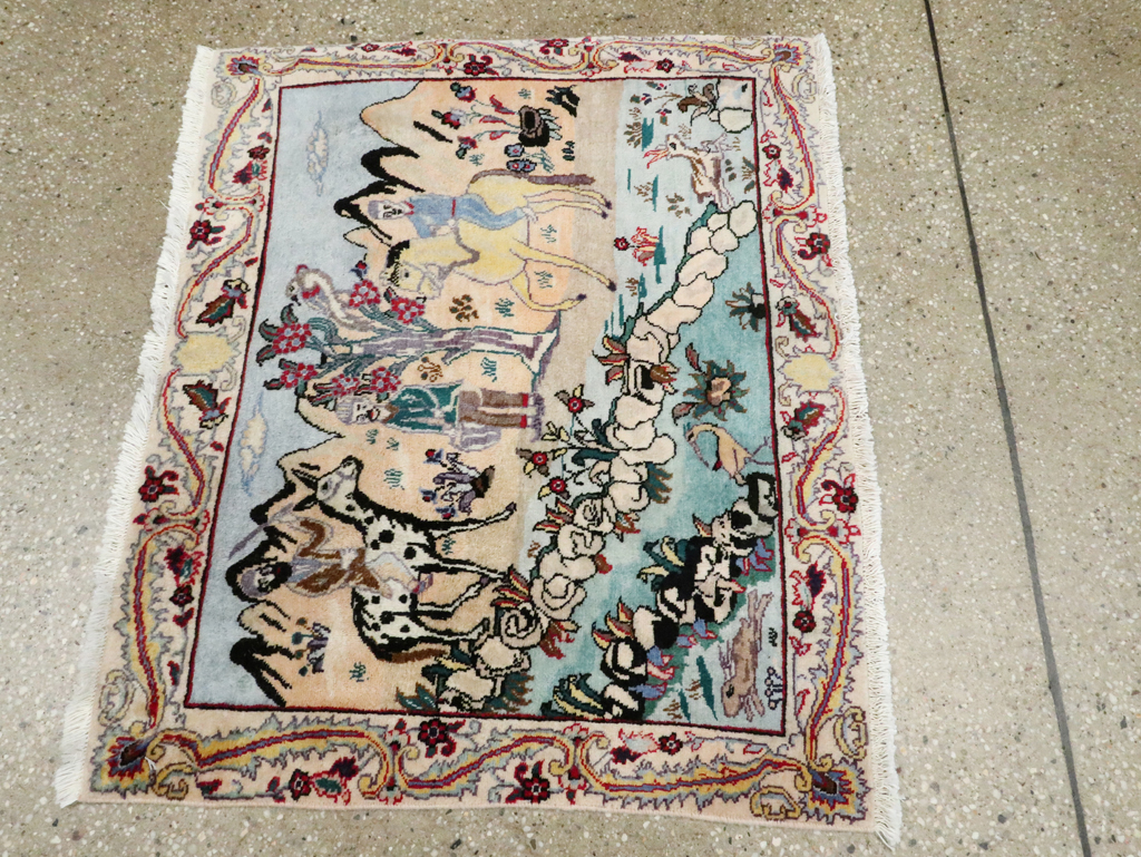 Vintage Persian Tabriz Pictorial Rug, No.27347 - Staging