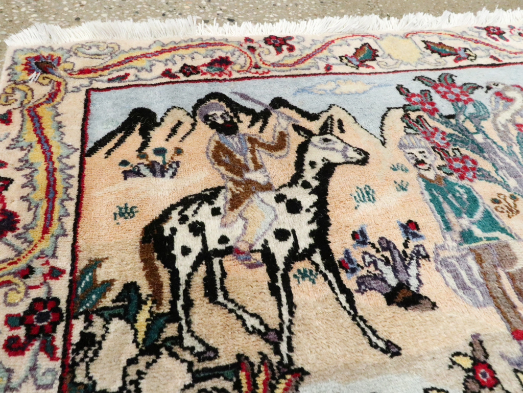 Vintage Persian Tabriz Pictorial Rug, No.27347 - Staging