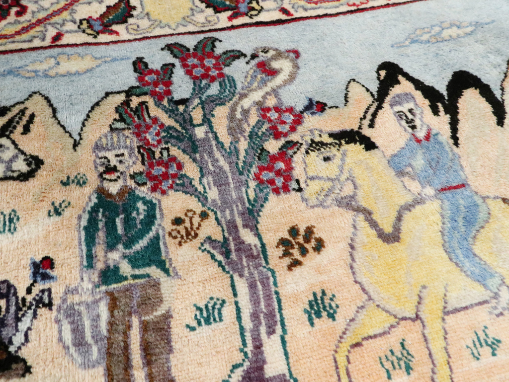 Vintage Persian Tabriz Pictorial Rug, No.27347 - Staging