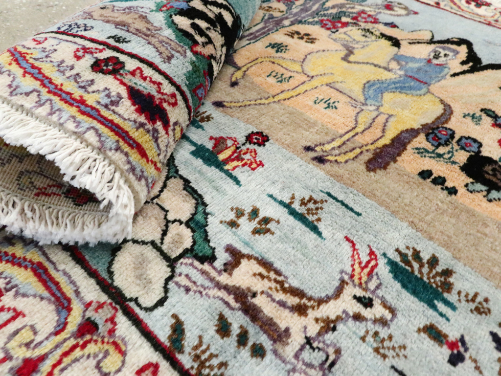 Vintage Persian Tabriz Pictorial Rug, No.27347 - Staging