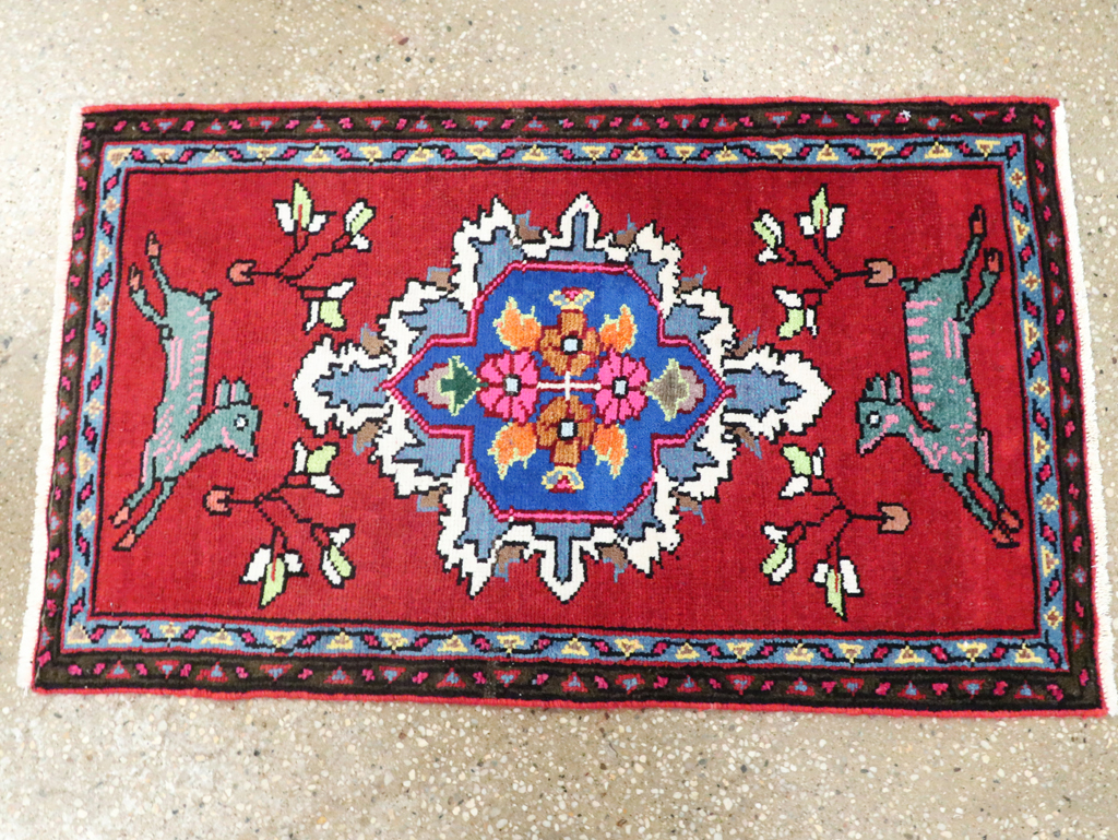 Vintage Persian Hamadan Pictorial Rug, No.27362 - Staging