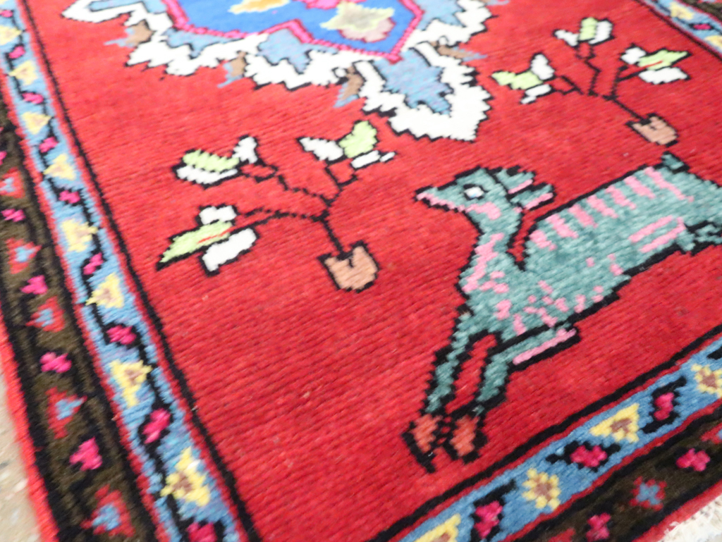 Vintage Persian Hamadan Pictorial Rug, No.27362 - Staging