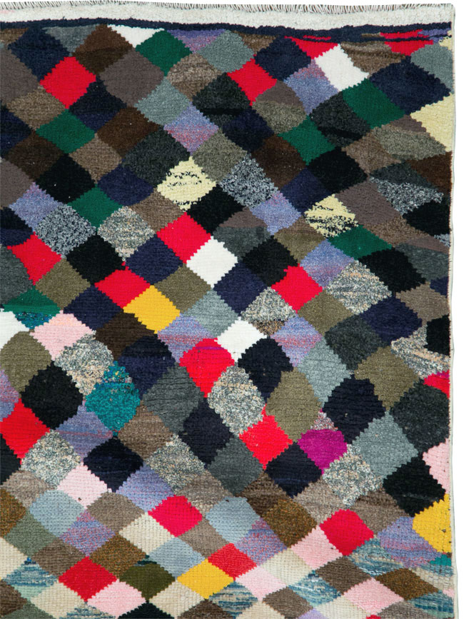 Vintage Persian Art Deco Style Shiraz Throw Rug, No.27387 - Staging