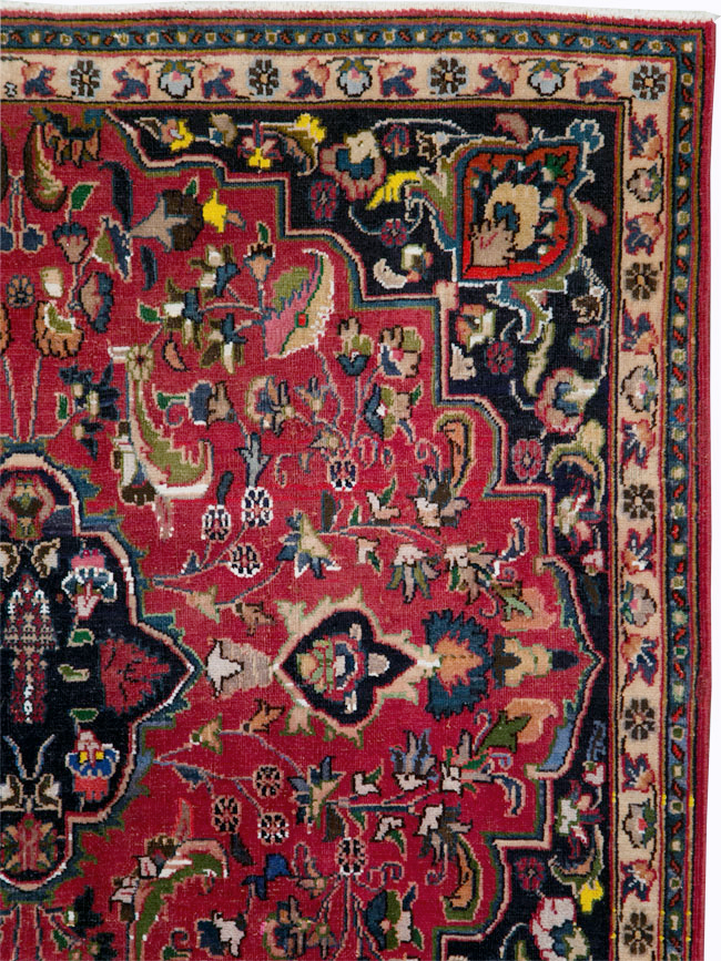 Vintage Persian Mashad Accent Rug, No.27448 - Staging