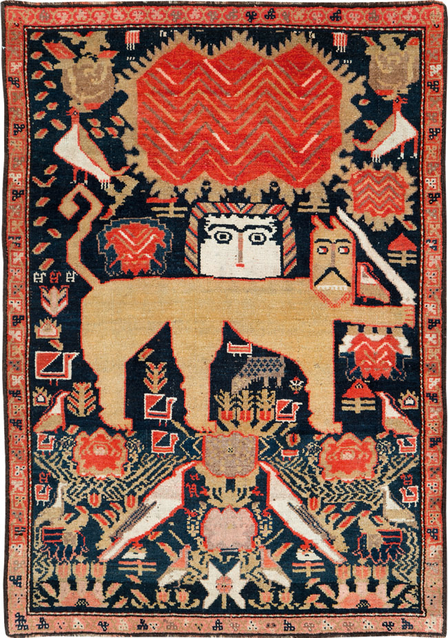 Antique Persian Kurdish Pictorial Rug, No.27469 - Staging