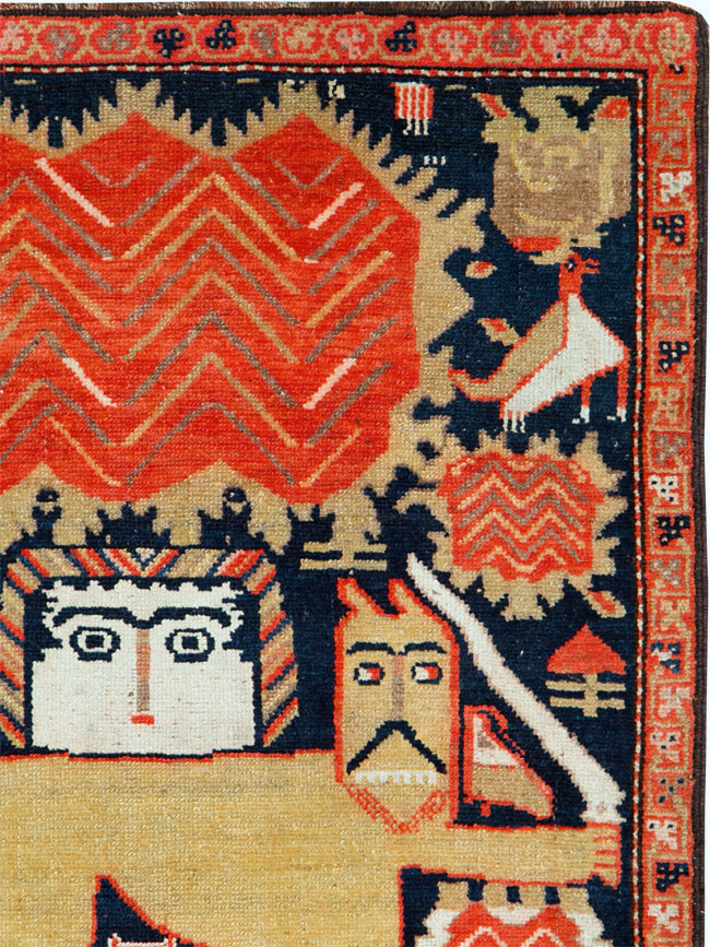 Antique Persian Kurdish Pictorial Rug, No.27469 - Staging