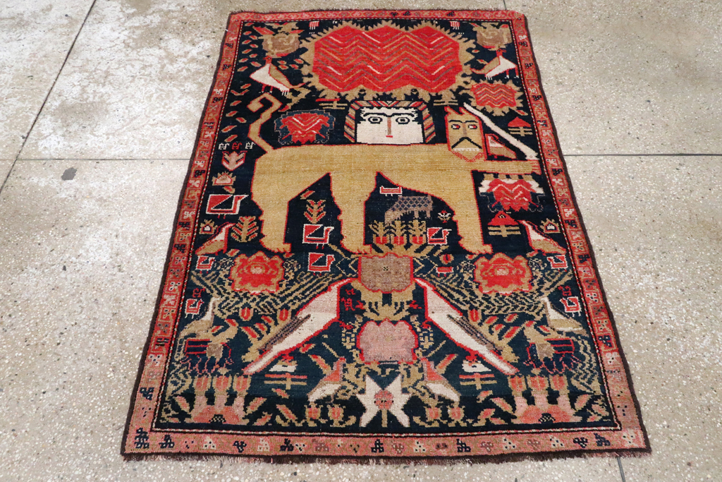 Antique Persian Kurdish Pictorial Rug, No.27469 - Staging