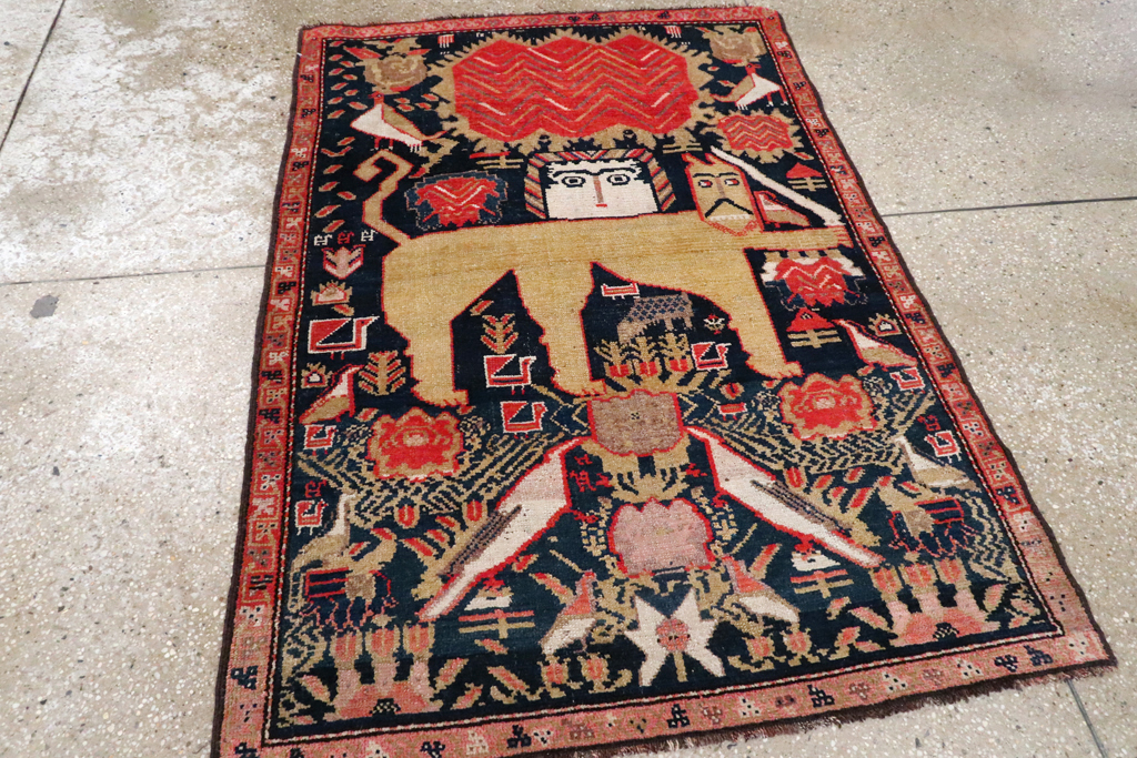 Antique Persian Kurdish Pictorial Rug, No.27469 - Staging