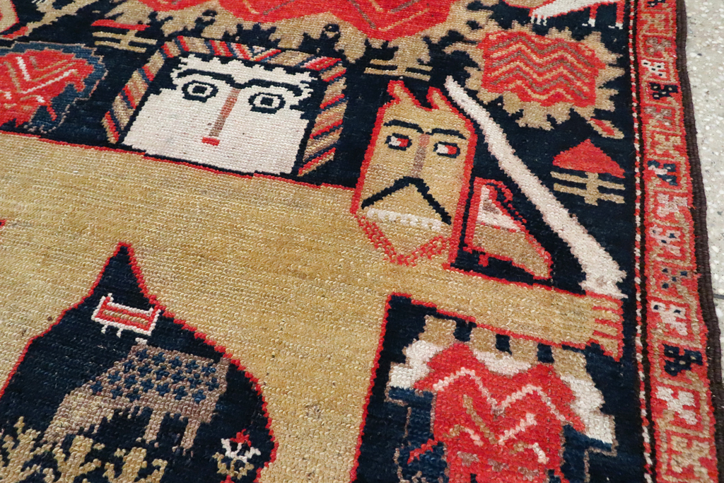 Antique Persian Kurdish Pictorial Rug, No.27469 - Staging