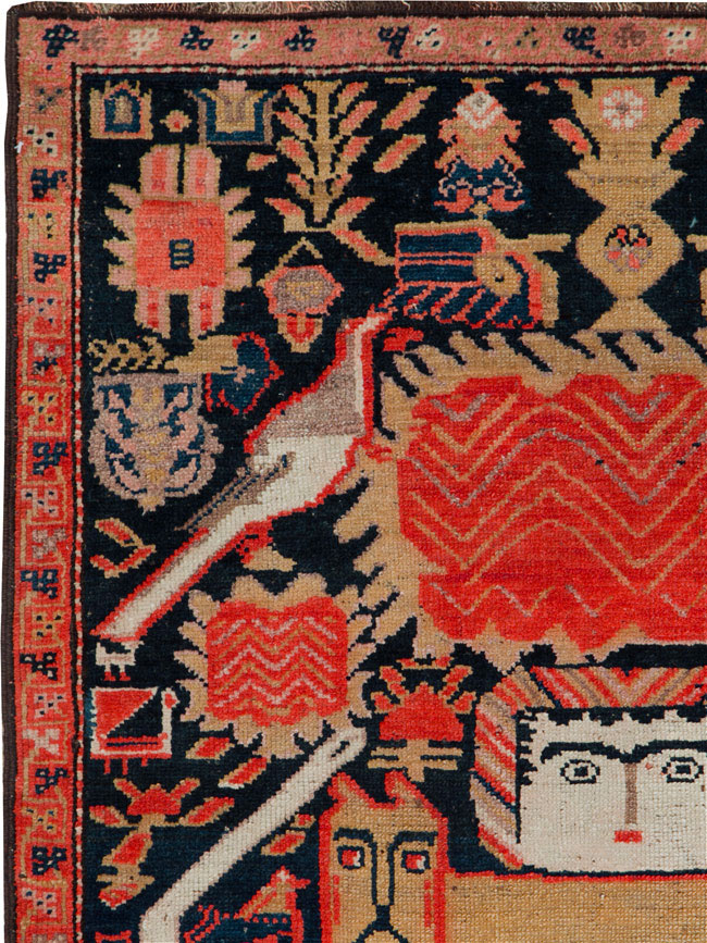 Antique Persian Kurdish Pictorial Rug, No.27470 - Staging
