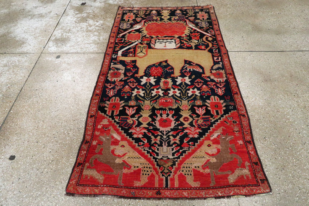 Antique Persian Kurdish Pictorial Rug, No.27470 - Staging