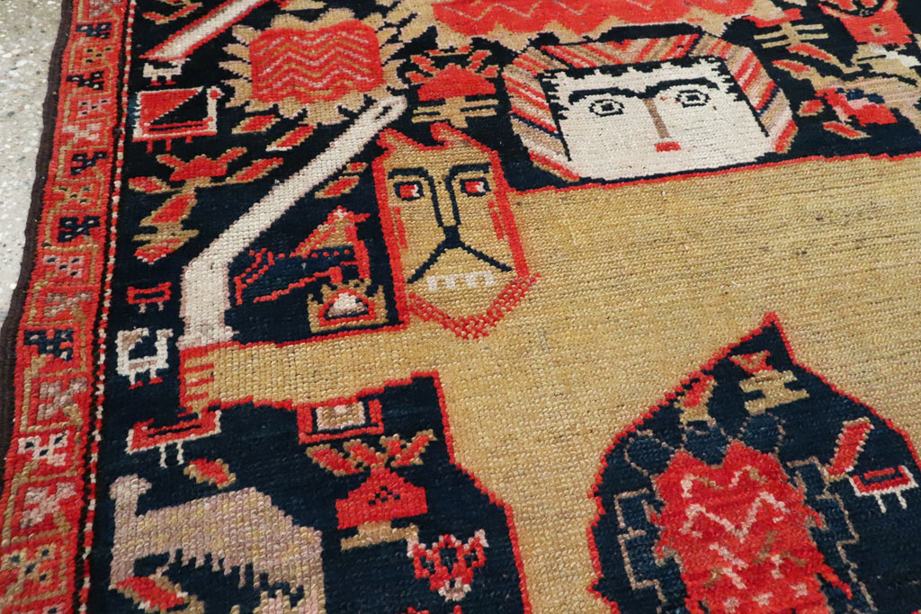 Antique Persian Kurdish Pictorial Rug, No.27470 - Staging