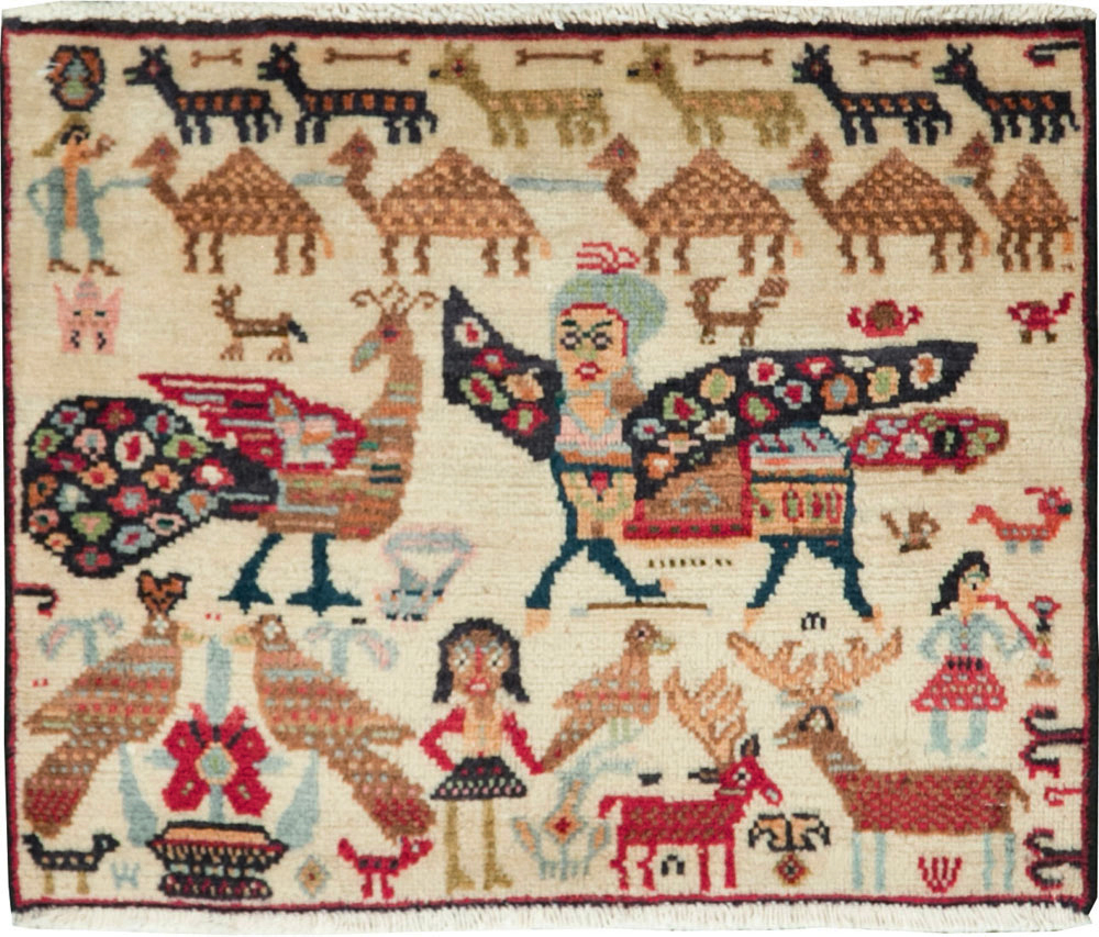 Vintage Persian Baluch Pictorial Rug (Pair: 1 of 2), No.27488 - Staging