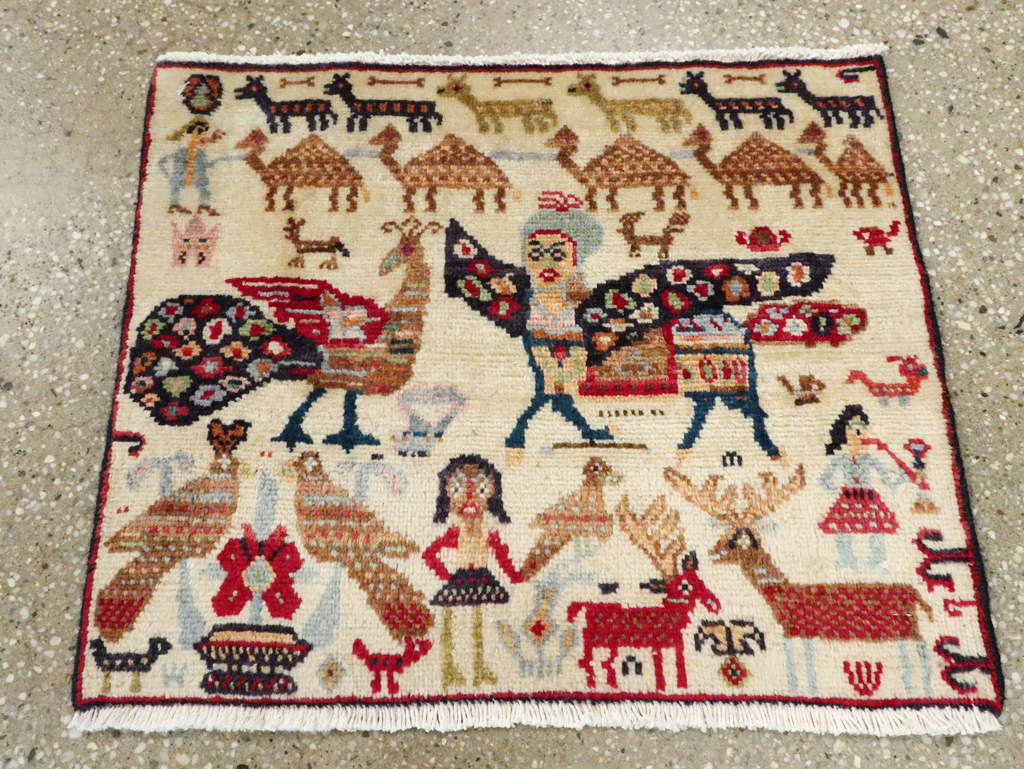 Vintage Persian Baluch Pictorial Rug (Pair: 1 of 2), No.27488 - Staging