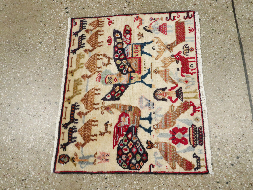 Vintage Persian Baluch Pictorial Rug (Pair: 1 of 2), No.27488 - Staging