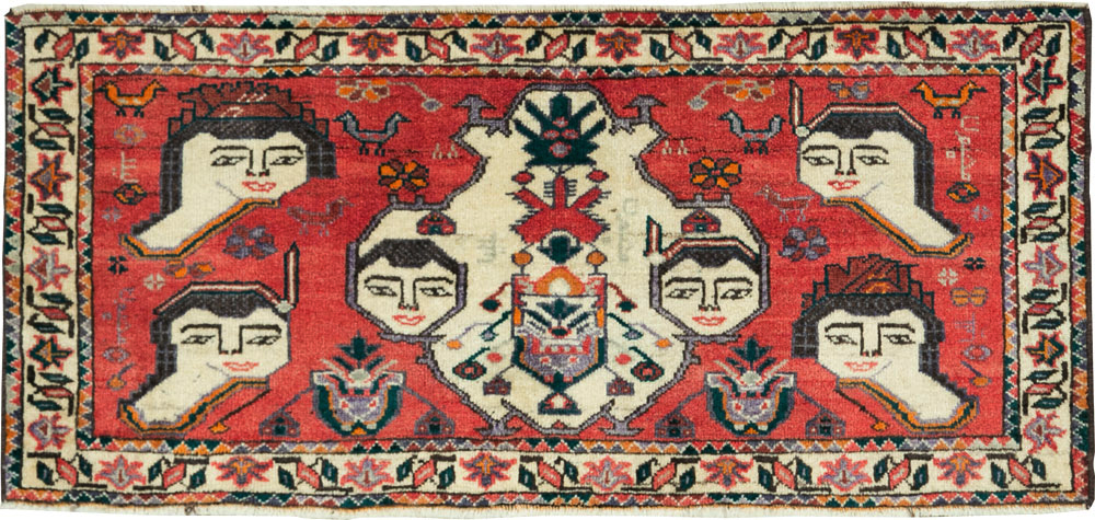 Vintage Persian Hamadan Pictorial Throw Rug (Pair: 1 of 2), No.27489 - Staging