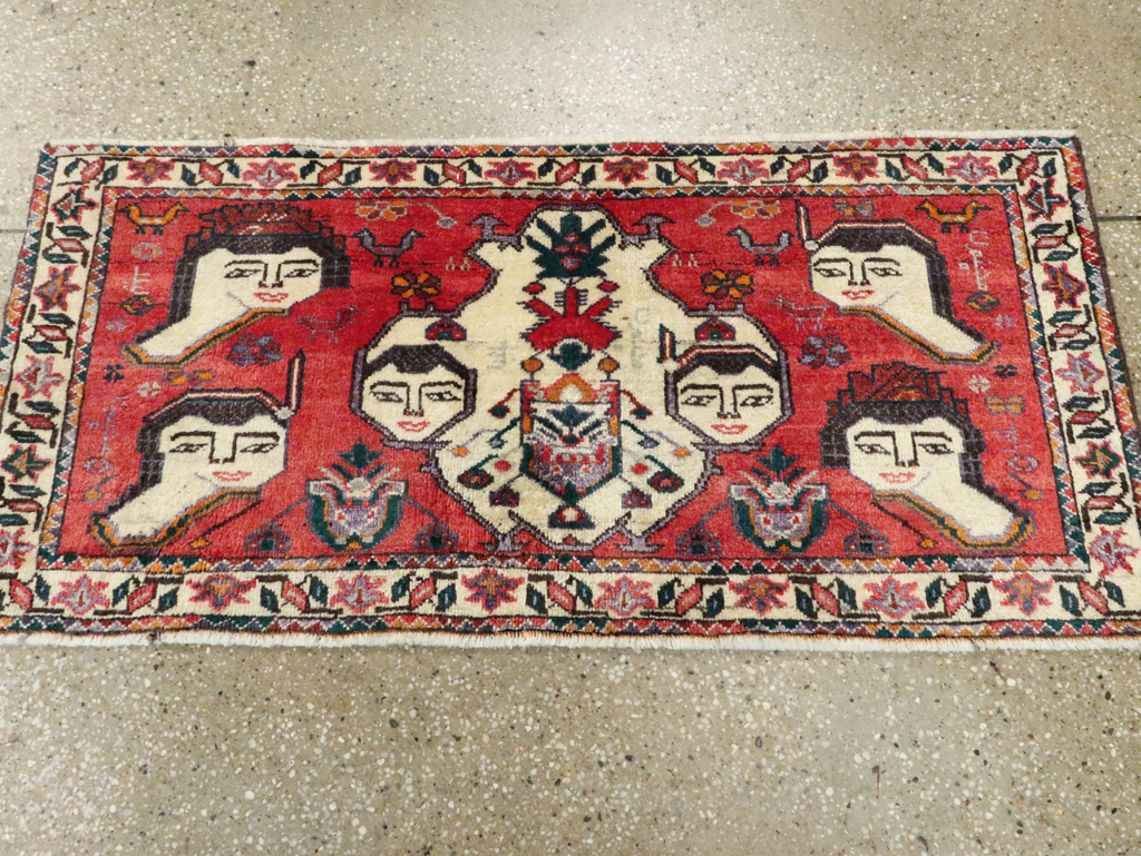 Vintage Persian Hamadan Pictorial Throw Rug (Pair: 1 of 2), No.27489 - Staging