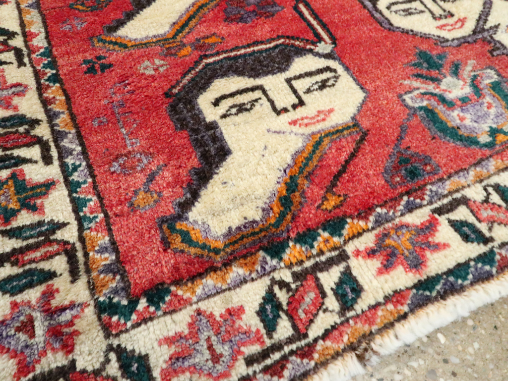 Vintage Persian Hamadan Pictorial Throw Rug (Pair: 1 of 2), No.27489 - Staging