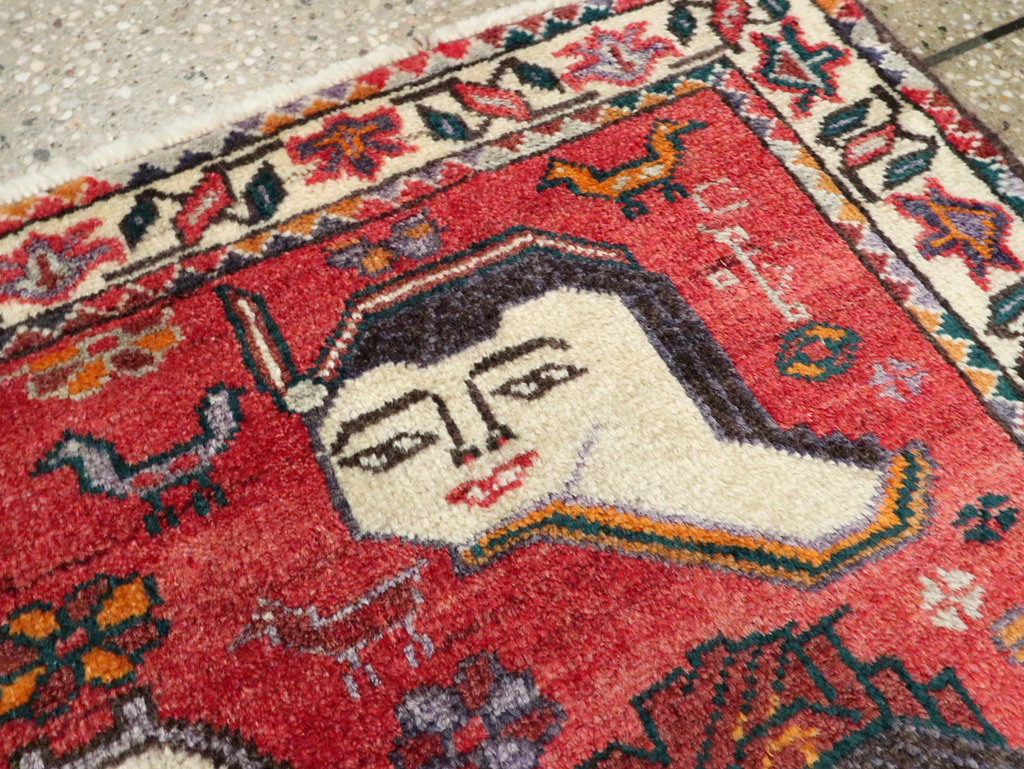 Vintage Persian Hamadan Pictorial Throw Rug (Pair: 1 of 2), No.27489 - Staging