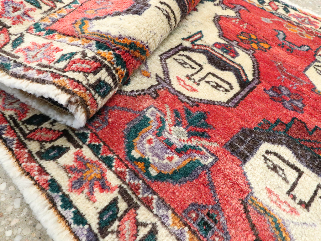 Vintage Persian Hamadan Pictorial Throw Rug (Pair: 1 of 2), No.27489 - Staging