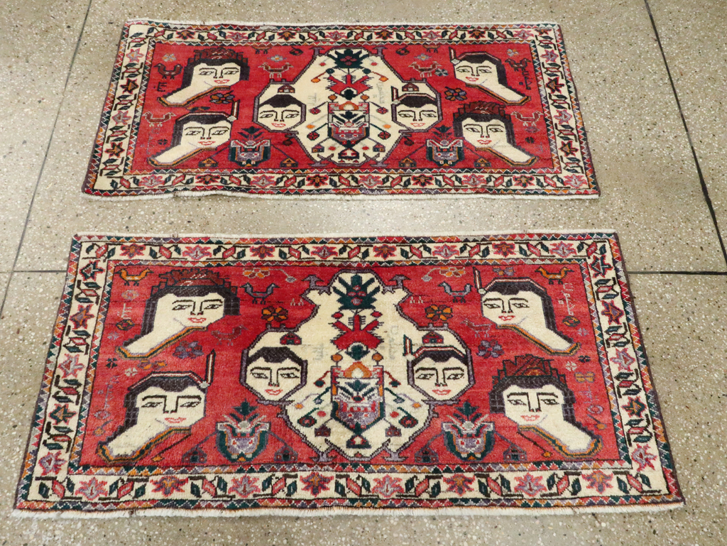 Vintage Persian Hamadan Pictorial Throw Rug (Pair: 1 of 2), No.27489 - Staging