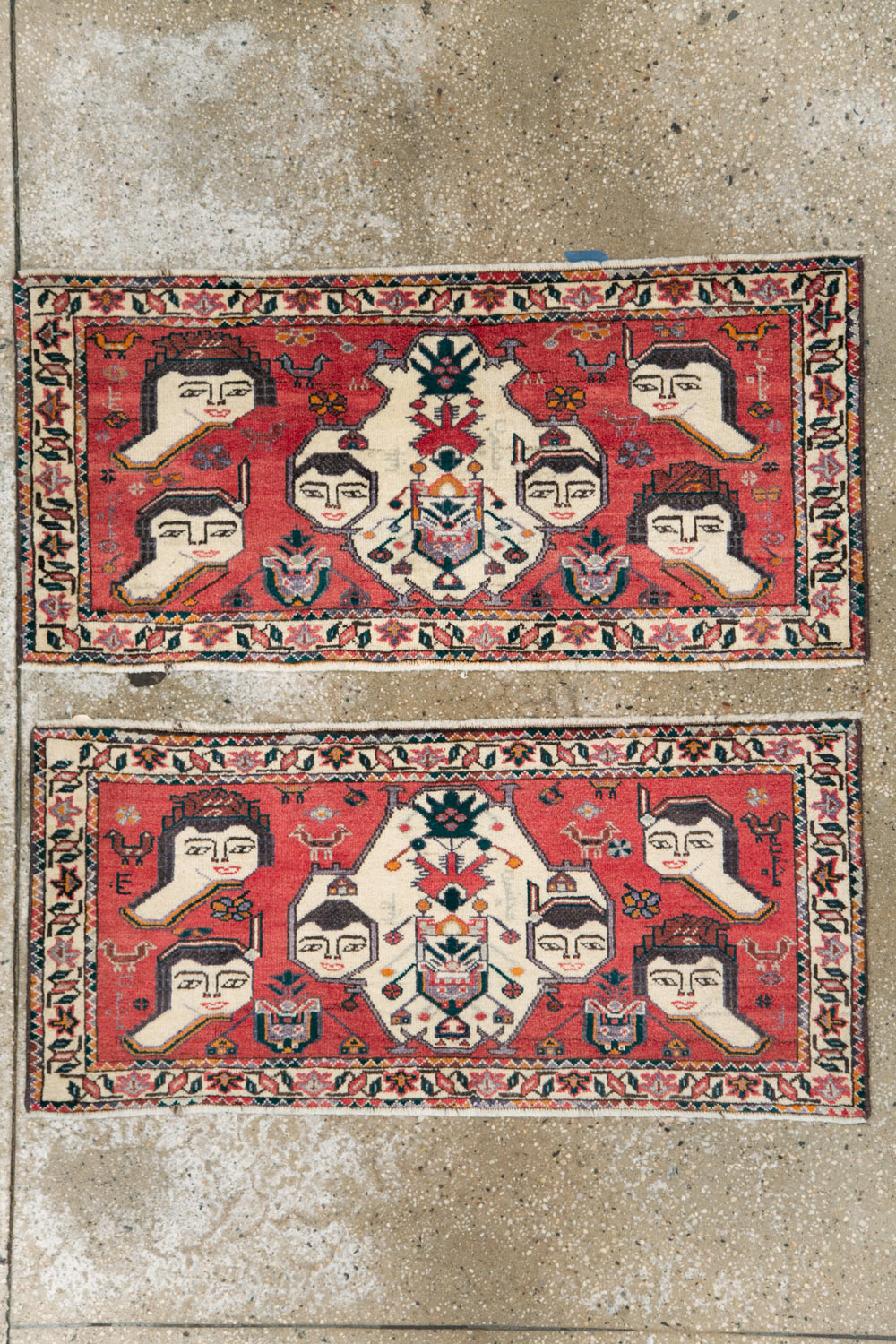 Vintage Persian Hamadan Pictorial Throw Rug (Pair: 1 of 2), No.27489 - Staging