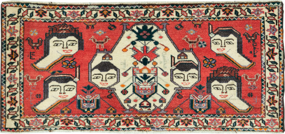 Vintage Persian Hamadan Pictorial Throw Rug (Pair: 2 of 2), No.27490 - Staging