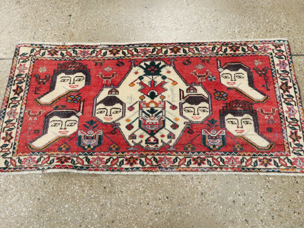 Vintage Persian Hamadan Pictorial Throw Rug (Pair: 2 of 2), No.27490 - Staging