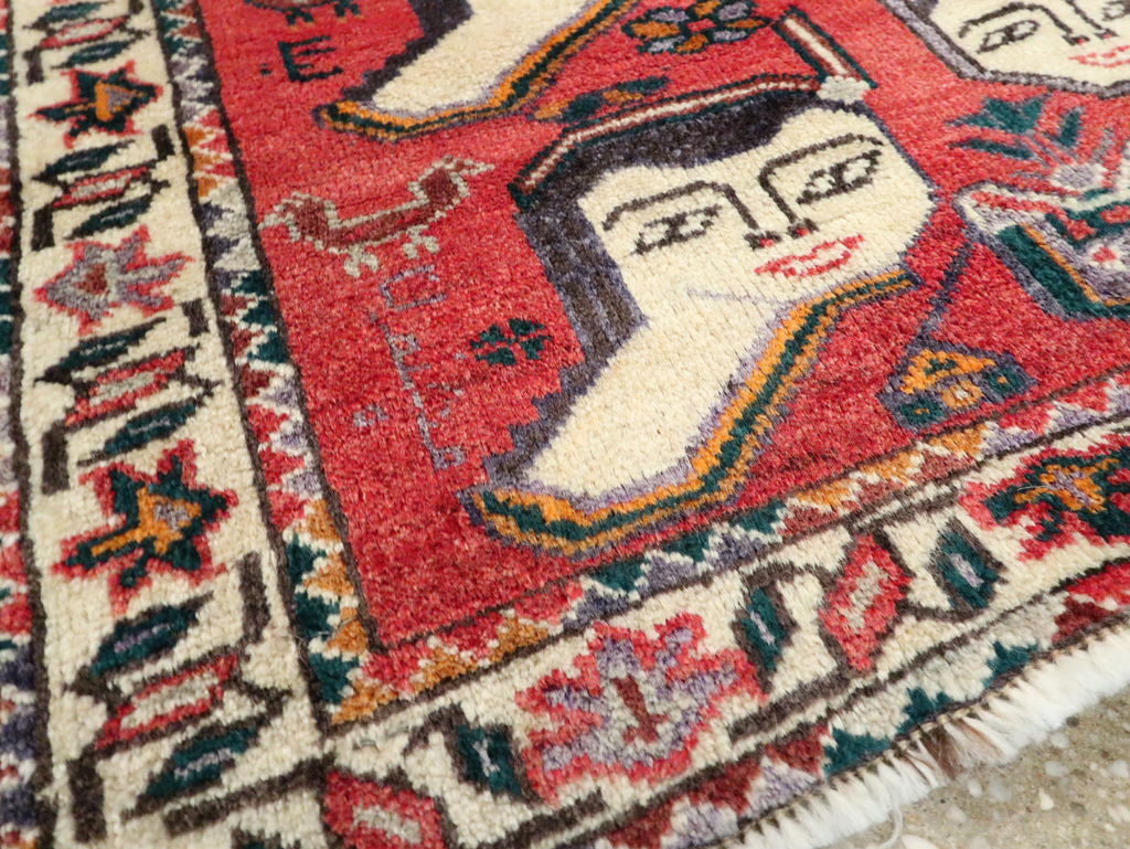 Vintage Persian Hamadan Pictorial Throw Rug (Pair: 2 of 2), No.27490 - Staging